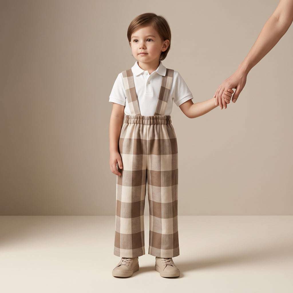 The Little Braces Trousers — Beige Check