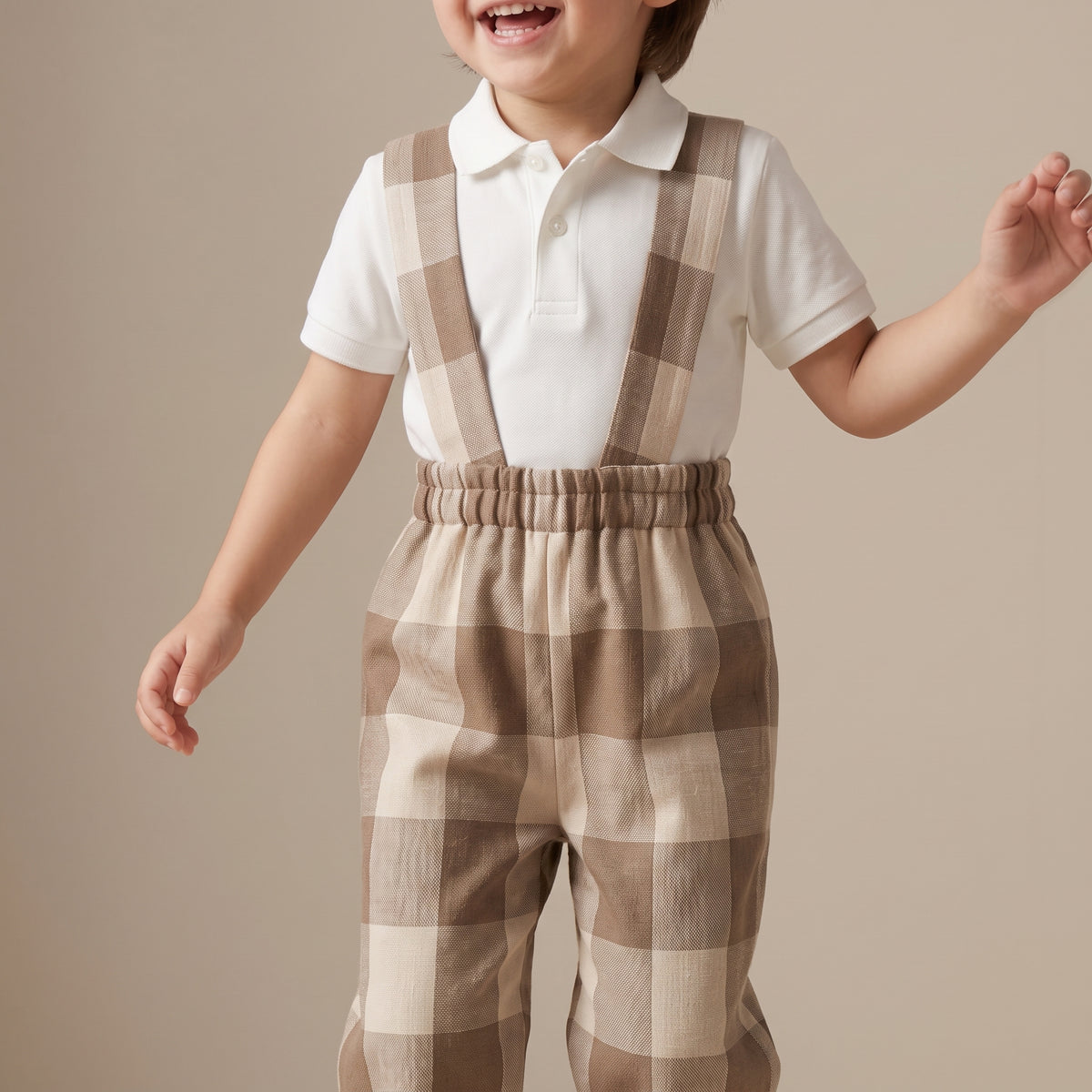 The Little Braces Trousers — Beige Check