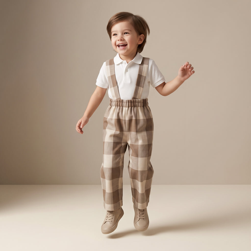The Little Braces Trousers — Beige Check