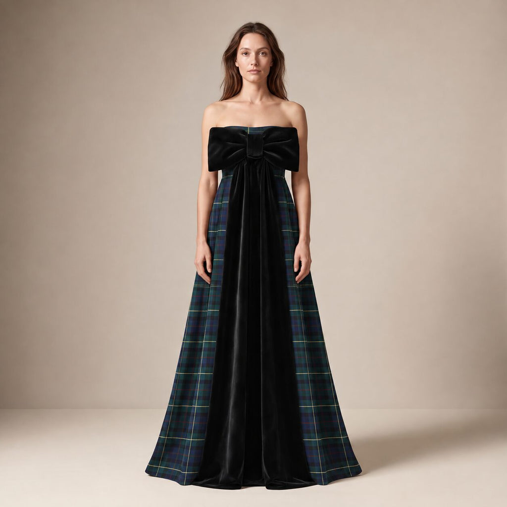 The Bow Dress in Blue & Green Scottish Tartan — Mrs. Francoise Holidays 2026
