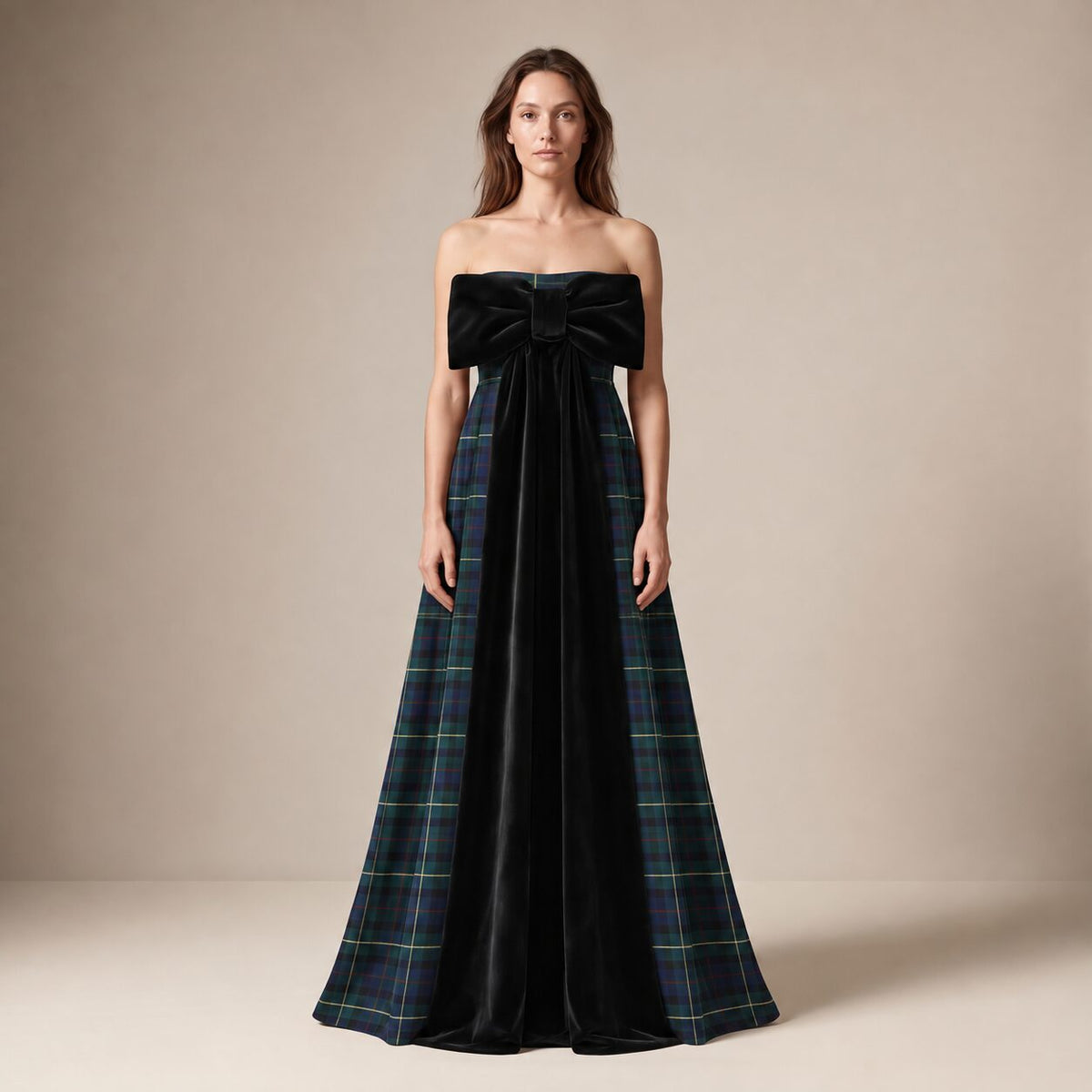 The Bow Dress in Blue & Green Scottish Tartan — Mrs. Francoise Holidays 2026