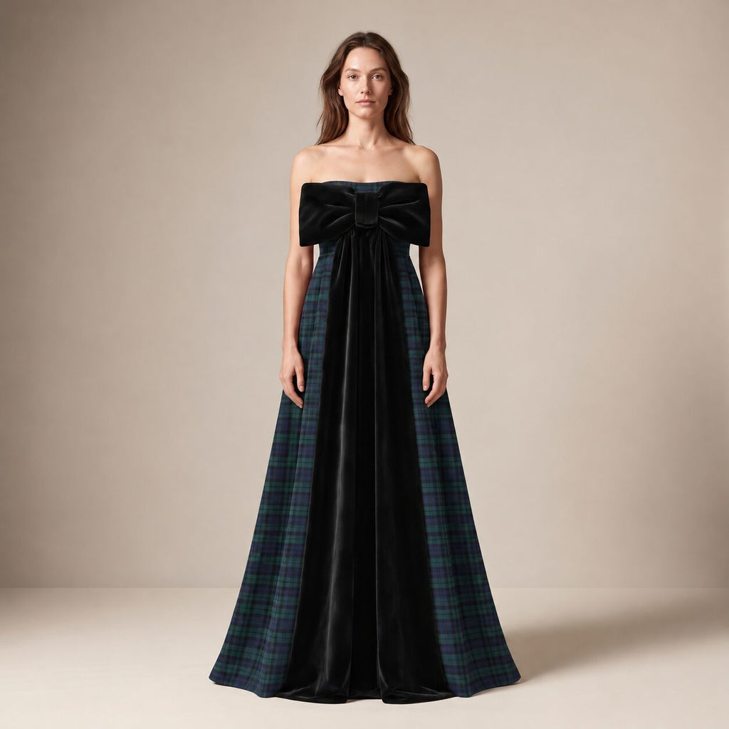 The Bow Dress in Blue & Green Scottish Tartan — Mrs. Francoise Holidays 2026