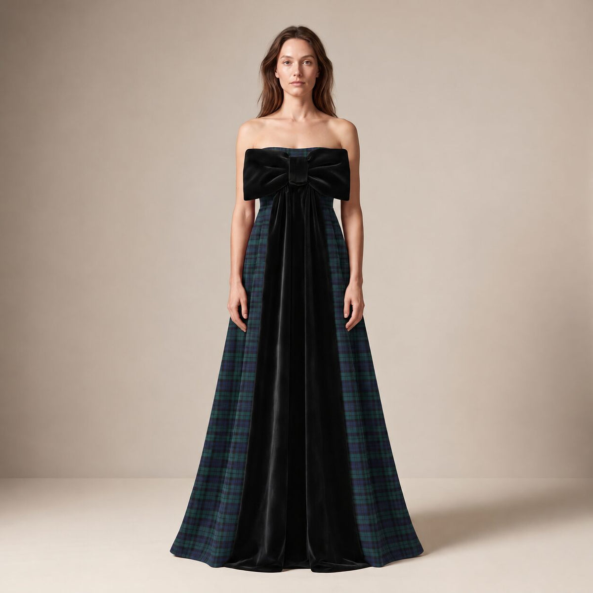 The Bow Dress in Blue & Green Scottish Tartan — Mrs. Francoise Holidays 2026