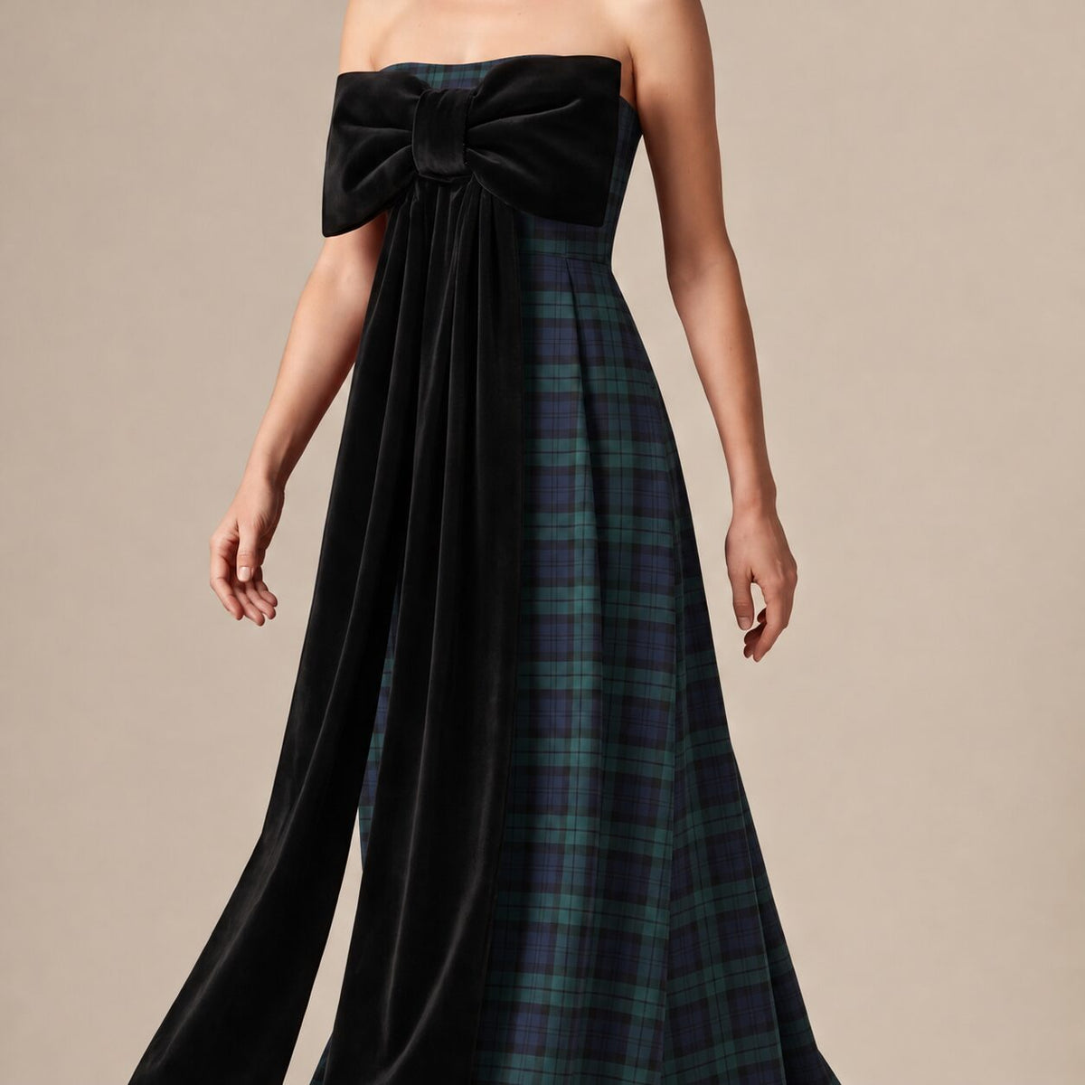 The Bow Dress in Blue & Green Scottish Tartan — Mrs. Francoise Holidays 2026