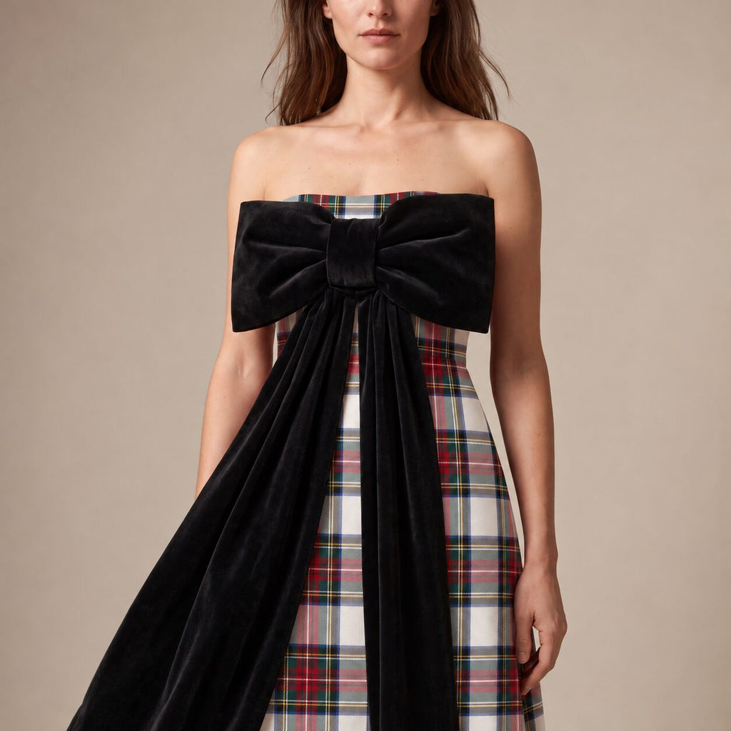 The Bow Dress in Ivory Highland Tartan — Mrs. Francoise Holidays 2026