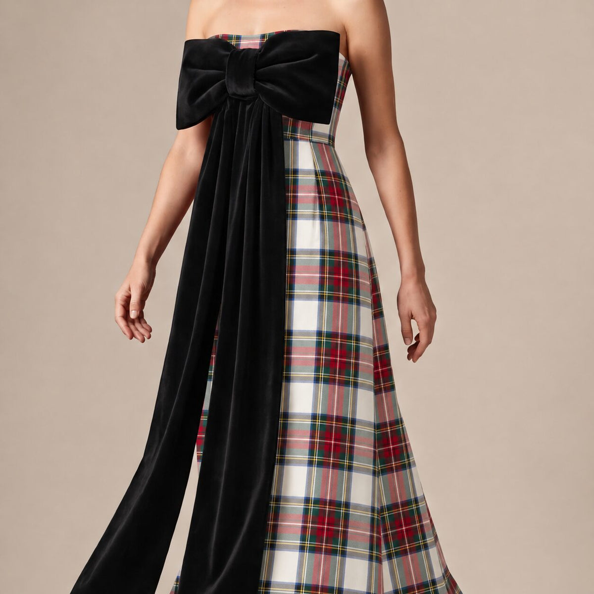 The Bow Dress in Ivory Highland Tartan — Mrs. Francoise Holidays 2026