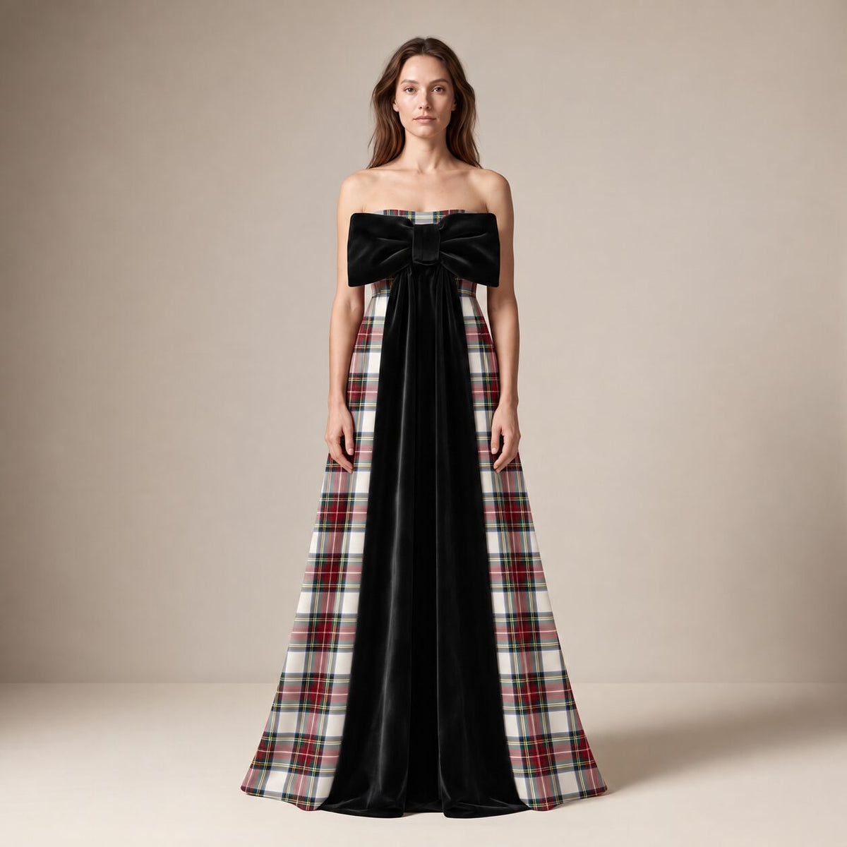 The Bow Dress in Ivory Highland Tartan — Mrs. Francoise Holidays 2026