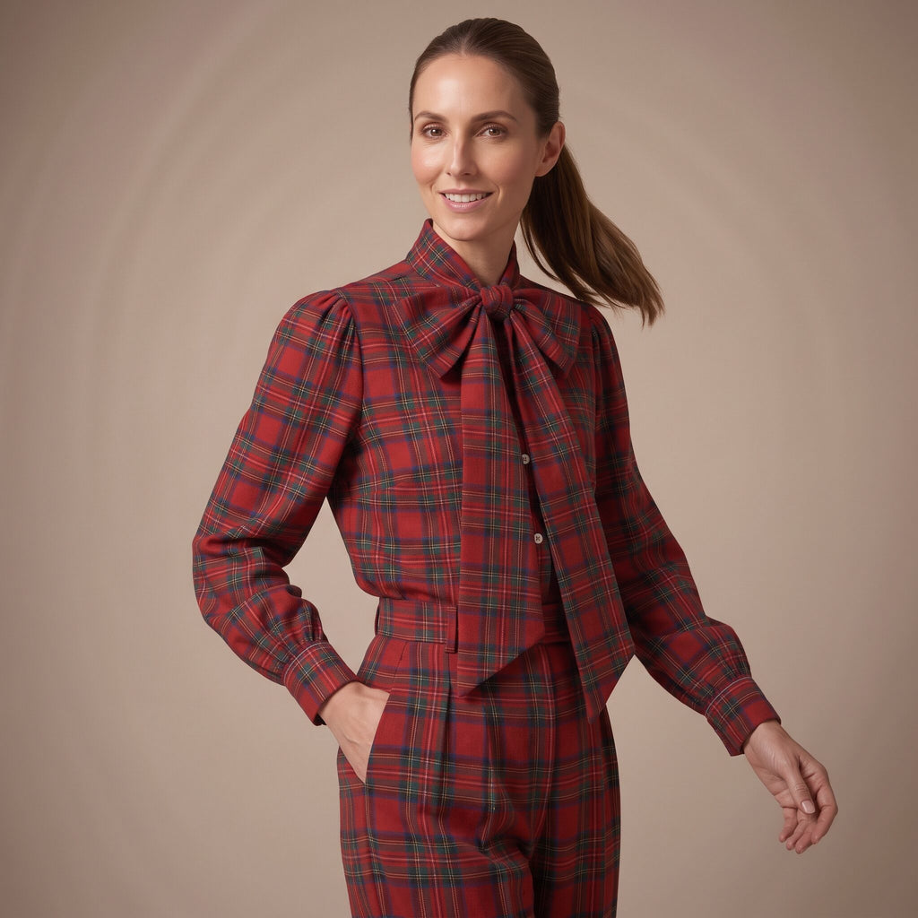 The Bow Shirt in Red Stewart Tartan — Mrs. Francoise Holidays 2026
