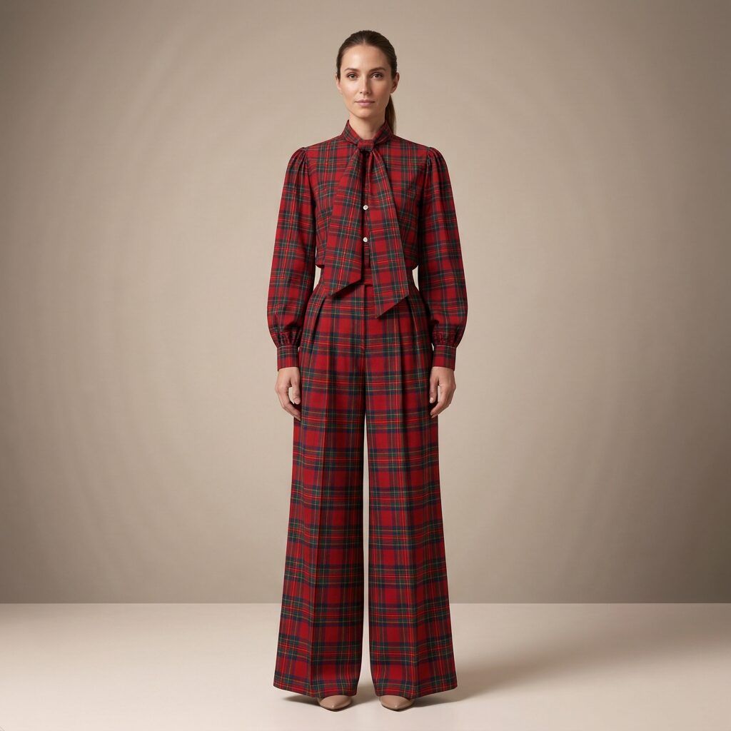 The Bow Shirt in Red Stewart Tartan — Mrs. Francoise Holidays 2026