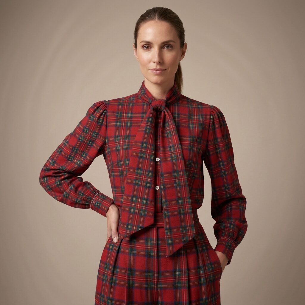 The Bow Shirt in Red Stewart Tartan — Mrs. Francoise Holidays 2026
