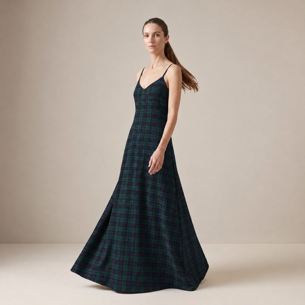 The Candlelight Dress in Blue & Green Scottish Tartan — Mrs. Francoise Holidays 2026