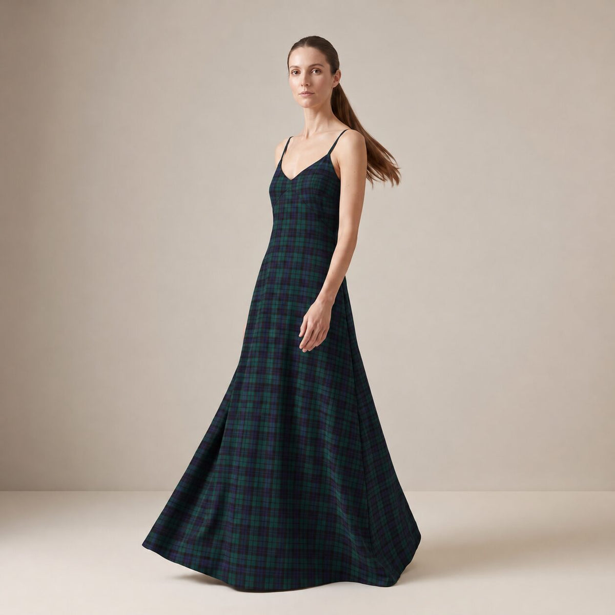 The Candlelight Dress in Blue & Green Scottish Tartan — Mrs. Francoise Holidays 2026