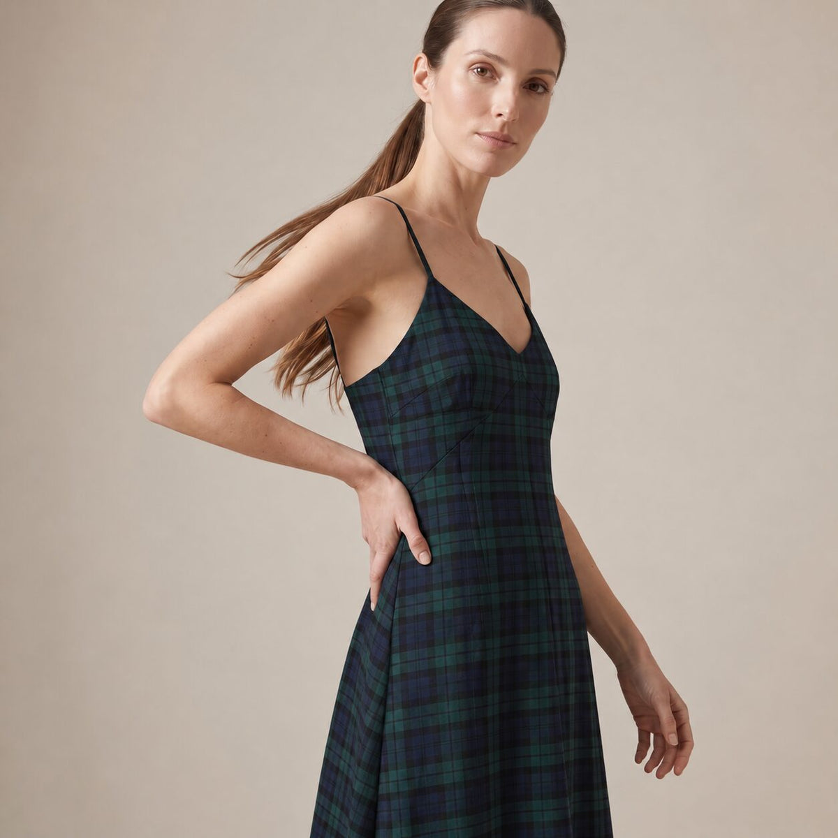 The Candlelight Dress in Blue & Green Scottish Tartan — Mrs. Francoise Holidays 2026