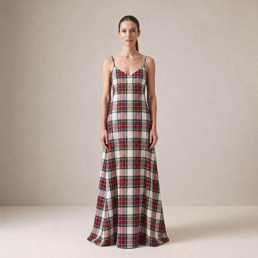 The Candlelight Dress in Ivory Highland Tartan — Mrs. Francoise Holidays 2026