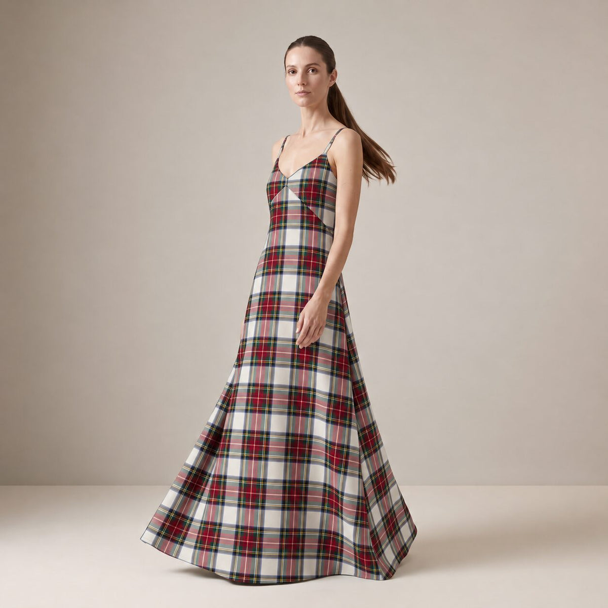 The Candlelight Dress in Ivory Highland Tartan — Mrs. Francoise Holidays 2026