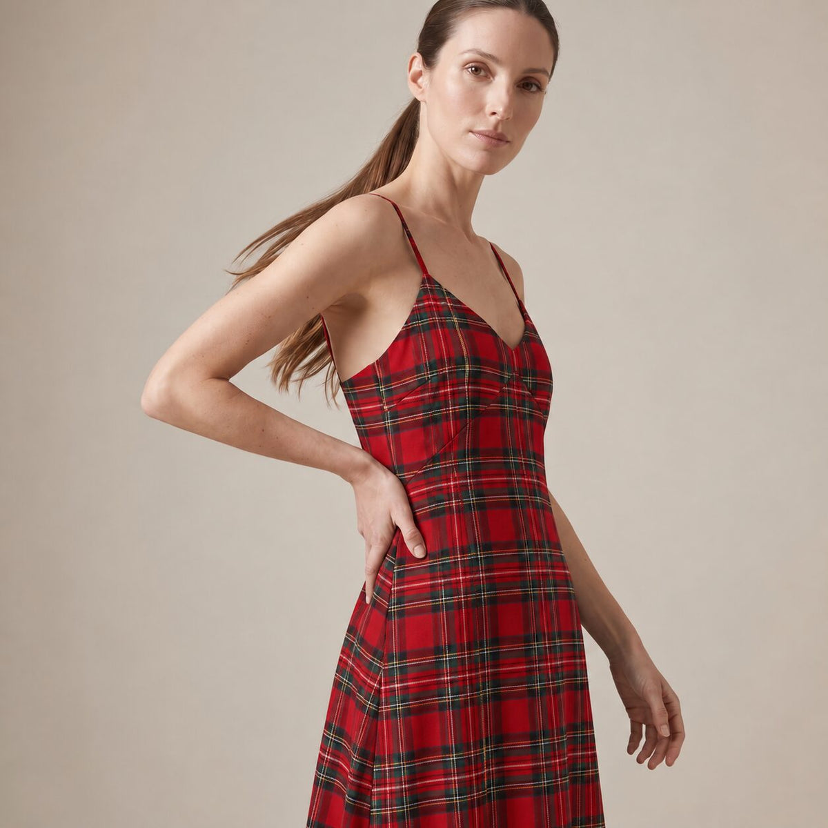 The Candlelight Dress in Red Stewart Tartan — Mrs. Francoise Holidays 2026