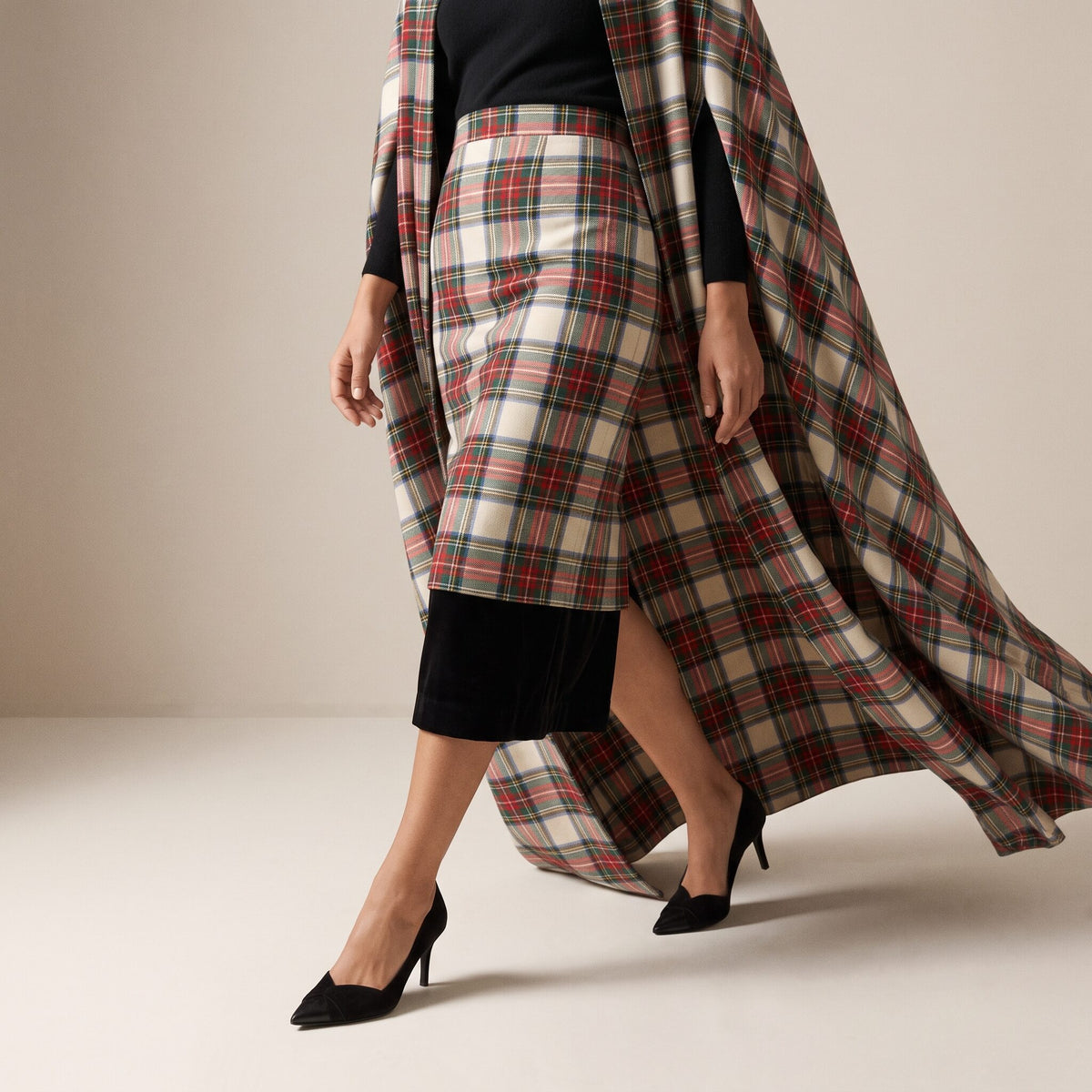The Carol Cape in Ivory Highland Tartan — Mrs. Francoise Holidays 2026