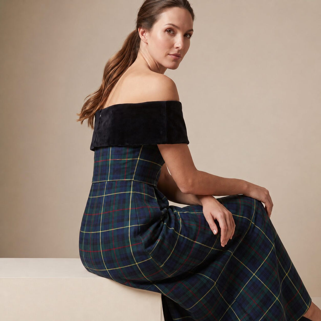 The Cinema Dress in Blue & Green Scottish Tartan — Mrs. Francoise Holidays 2026
