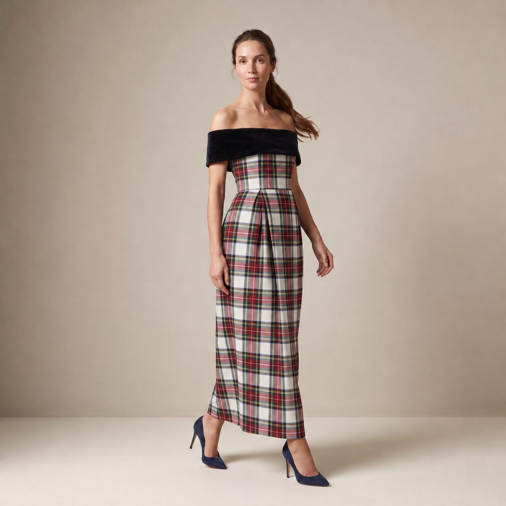 The Cinema Dress in Ivory Highland Tartan — Mrs. Francoise Holidays 2026