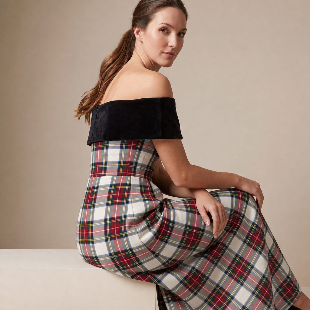 The Cinema Dress in Ivory Highland Tartan — Mrs. Francoise Holidays 2026