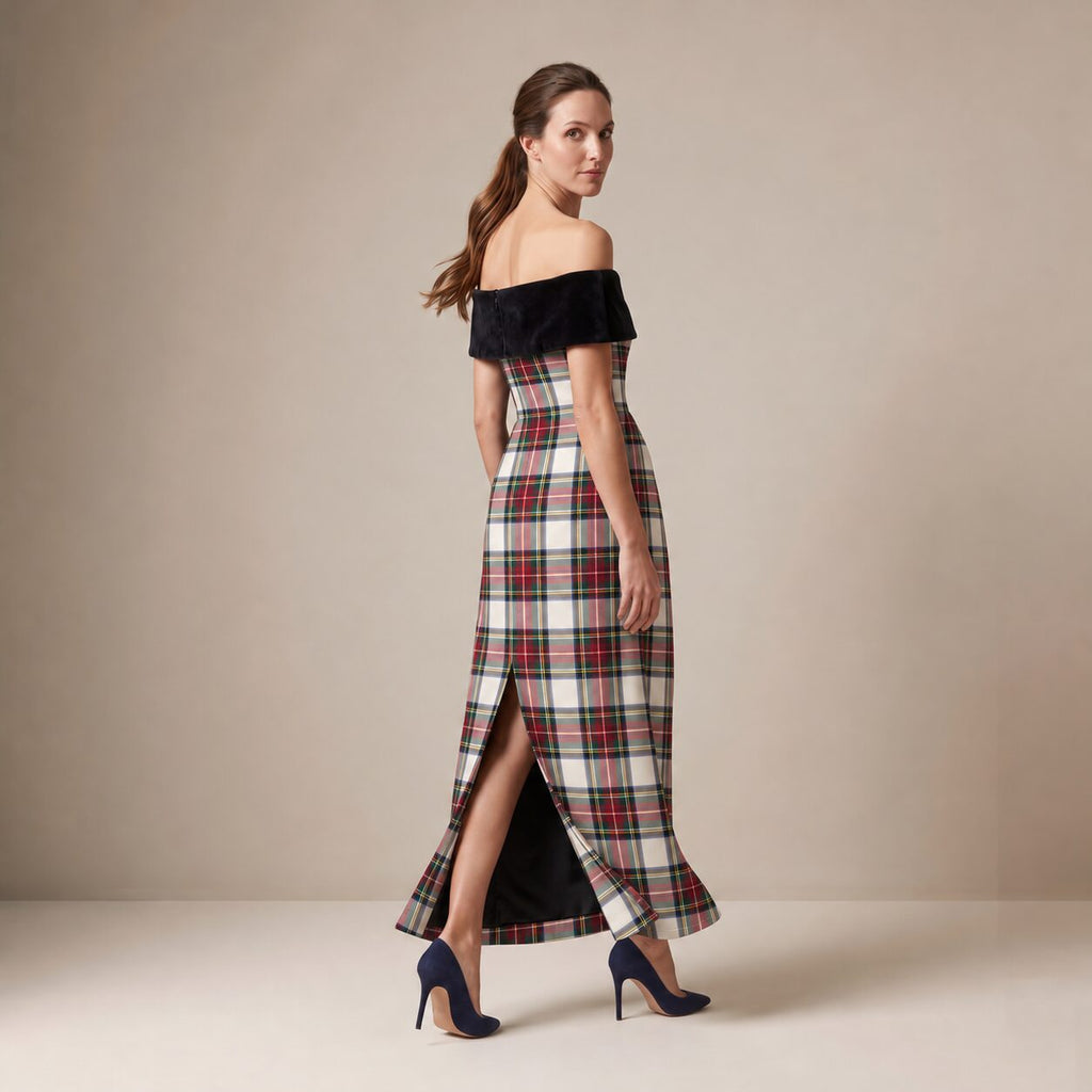 The Cinema Dress in Ivory Highland Tartan — Mrs. Francoise Holidays 2026