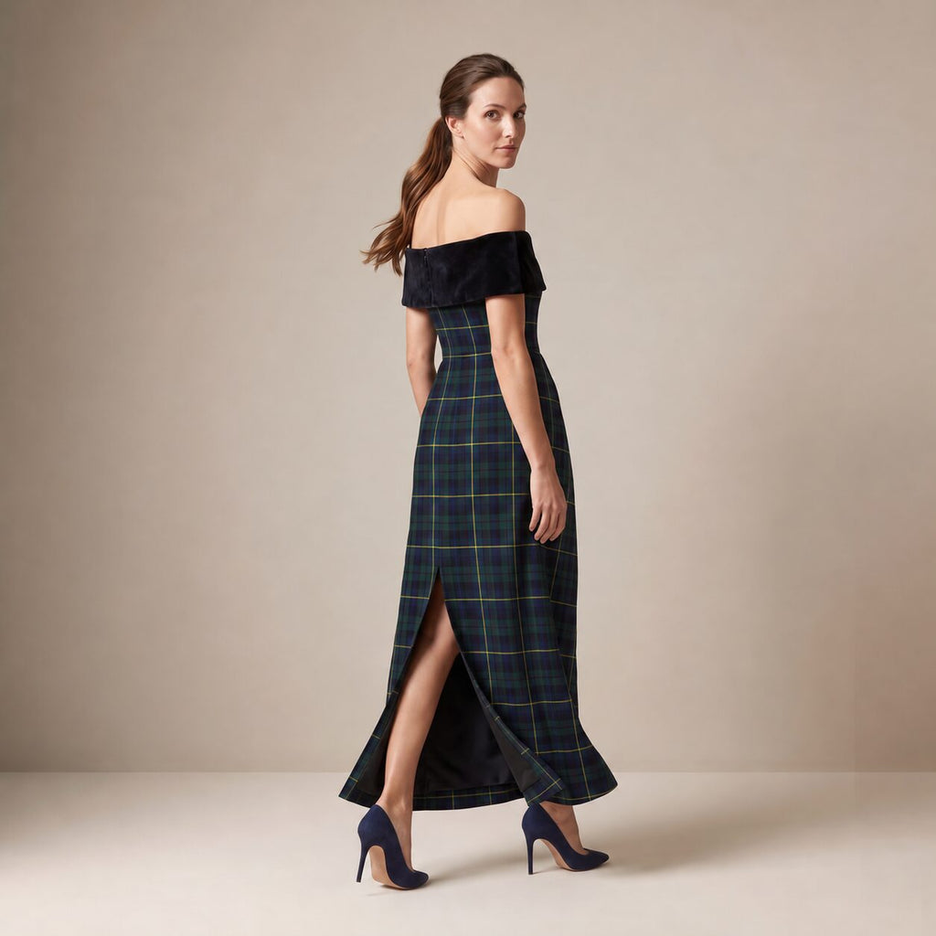 The Cinema Dress in Blue, Green & Stripes MacLeod Tartan — Mrs. Francoise Holidays 2026