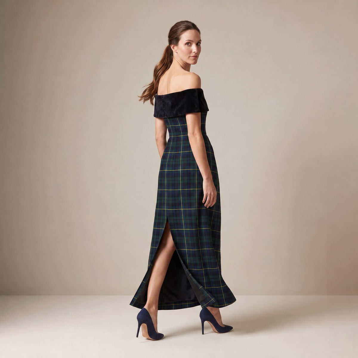 The Cinema Dress in Blue, Green & Stripes MacLeod Tartan — Mrs. Francoise Holidays 2026