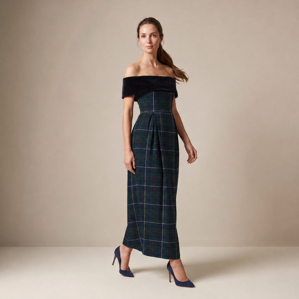 The Cinema Dress in Blue, Green & Stripes MacLeod Tartan — Mrs. Francoise Holidays 2026
