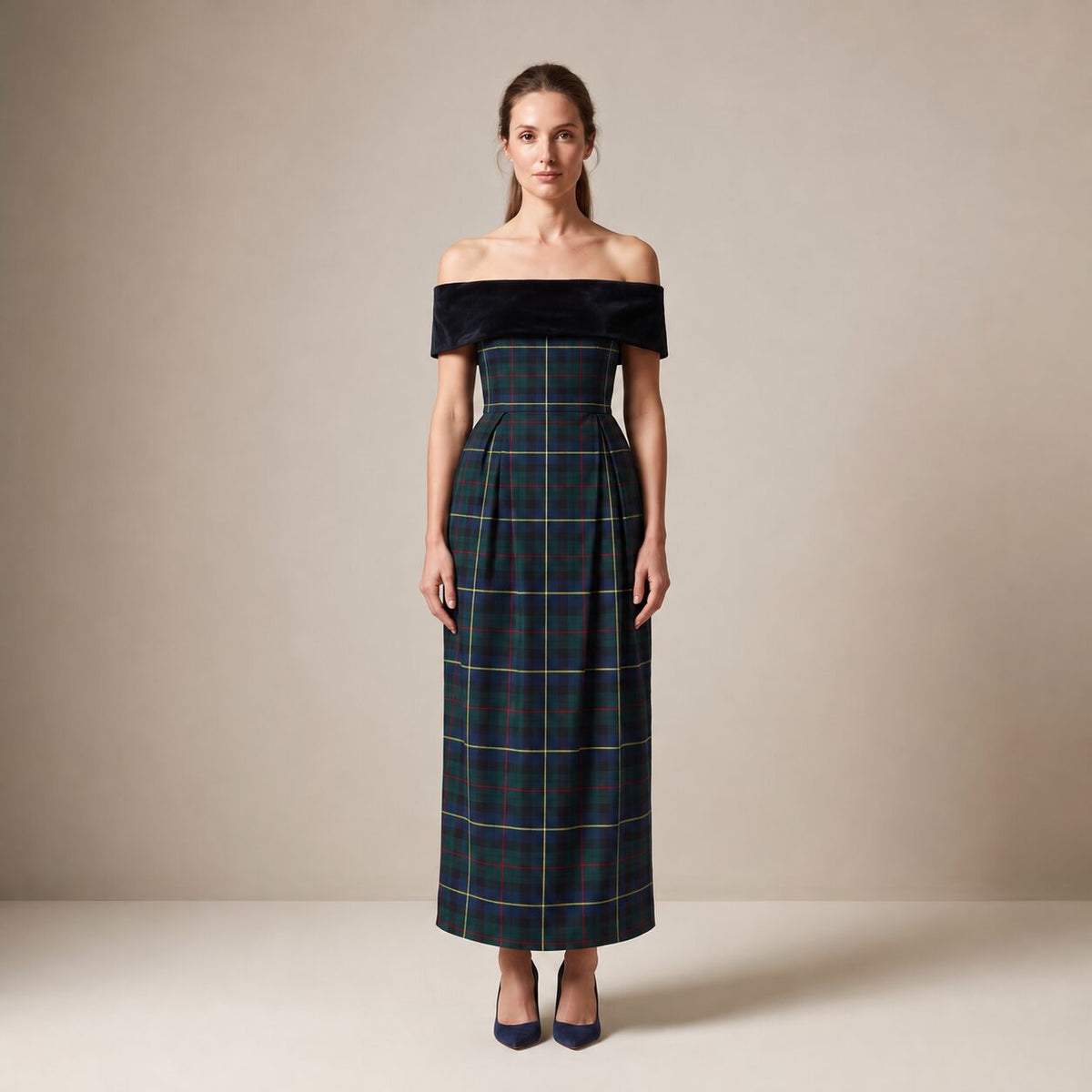 The Cinema Dress in Blue, Green & Stripes MacLeod Tartan — Mrs. Francoise Holidays 2026