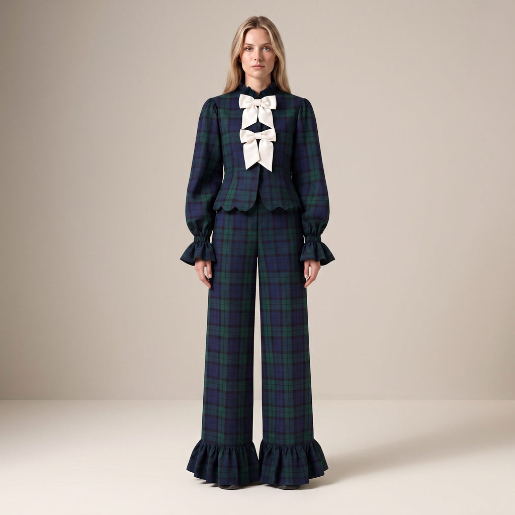 The Darling Blouse in Blue & Green Scottish Tartan — Mrs. Francoise Holidays 2026