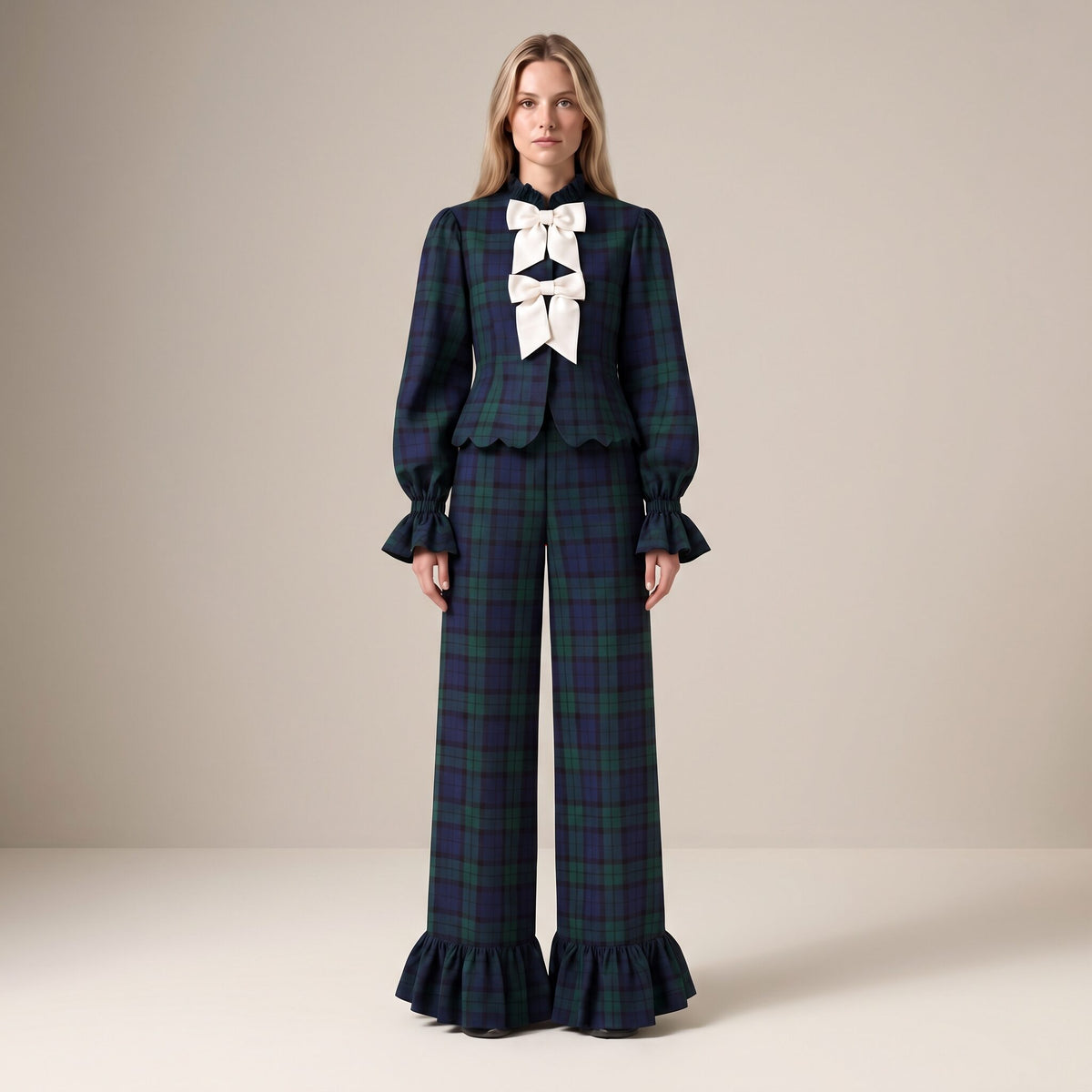 The Darling Blouse in Blue & Green Scottish Tartan — Mrs. Francoise Holidays 2026