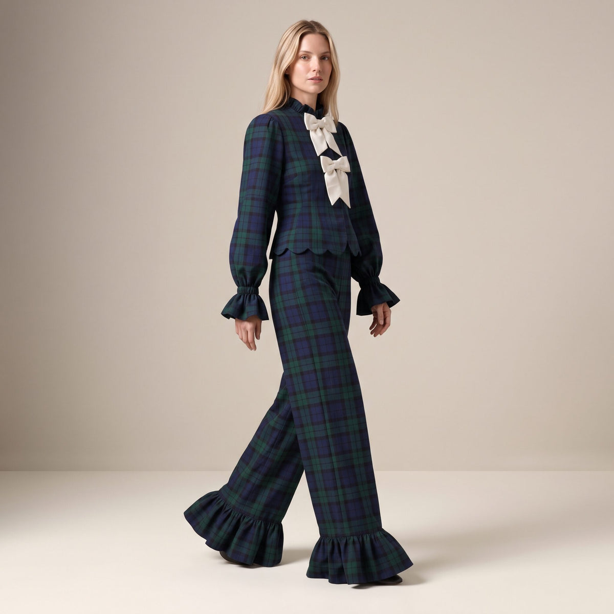The Darling Blouse in Blue & Green Scottish Tartan — Mrs. Francoise Holidays 2026