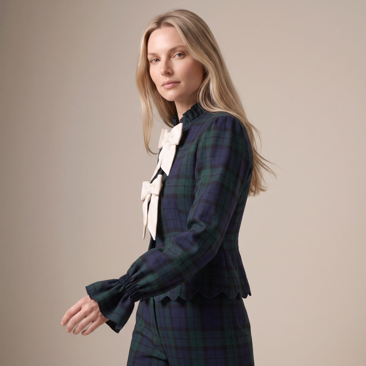 The Darling Blouse in Blue & Green Scottish Tartan — Mrs. Francoise Holidays 2026