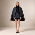 The Doorstep Cape in Navy Windowpane Check — Mrs. Francoise Holidays 2026
