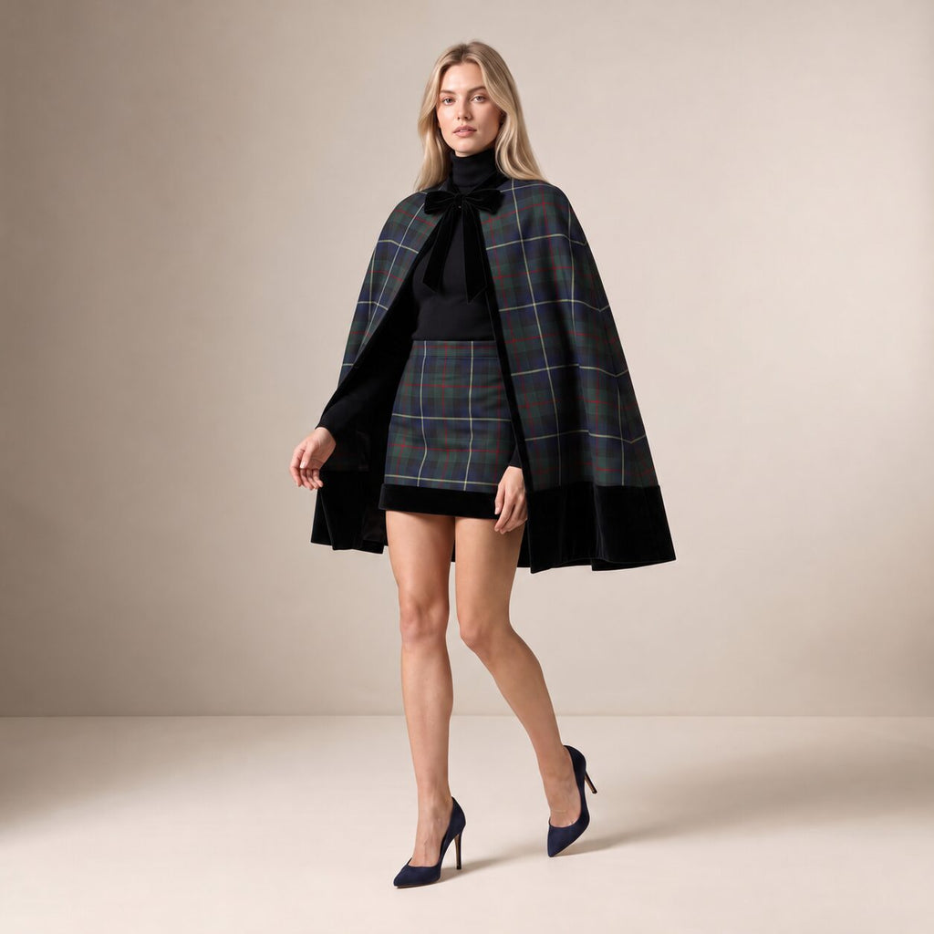 The Doorstep Cape in Navy Windowpane Check — Mrs. Francoise Holidays 2026