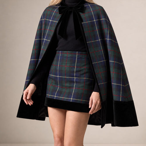 The Doorstep Cape in Navy Windowpane Check — Mrs. Francoise Holidays 2026