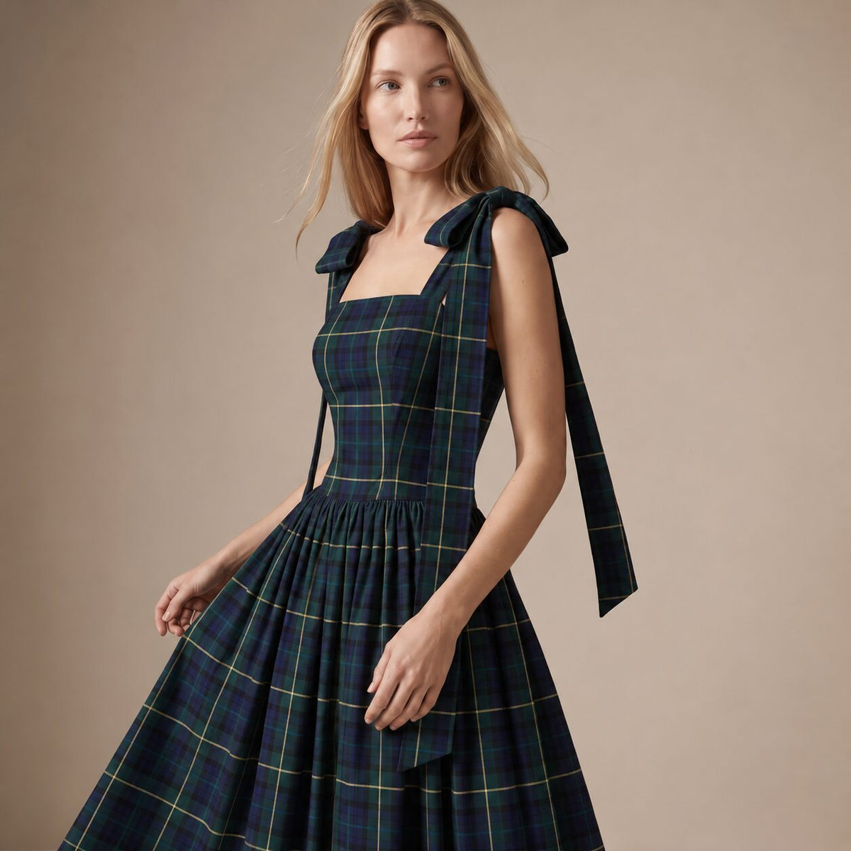 The Festive Dress in Blue & Green Scottish Tartan — Mrs. Francoise Holidays 2026