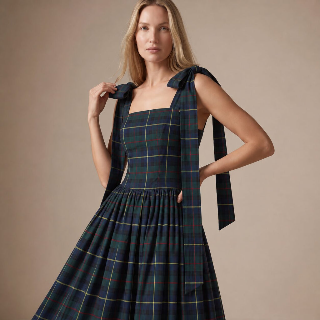 The Festive Dress in Blue & Green Scottish Tartan — Mrs. Francoise Holidays 2026