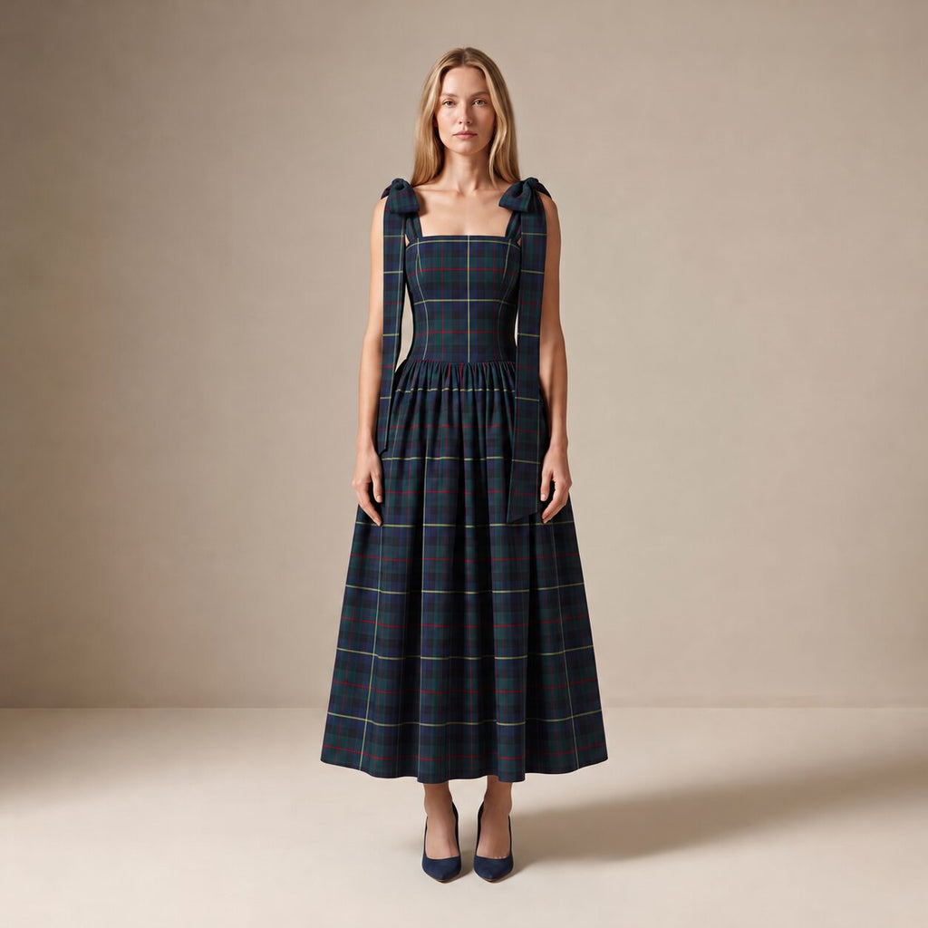 The Festive Dress in Blue & Green Scottish Tartan — Mrs. Francoise Holidays 2026