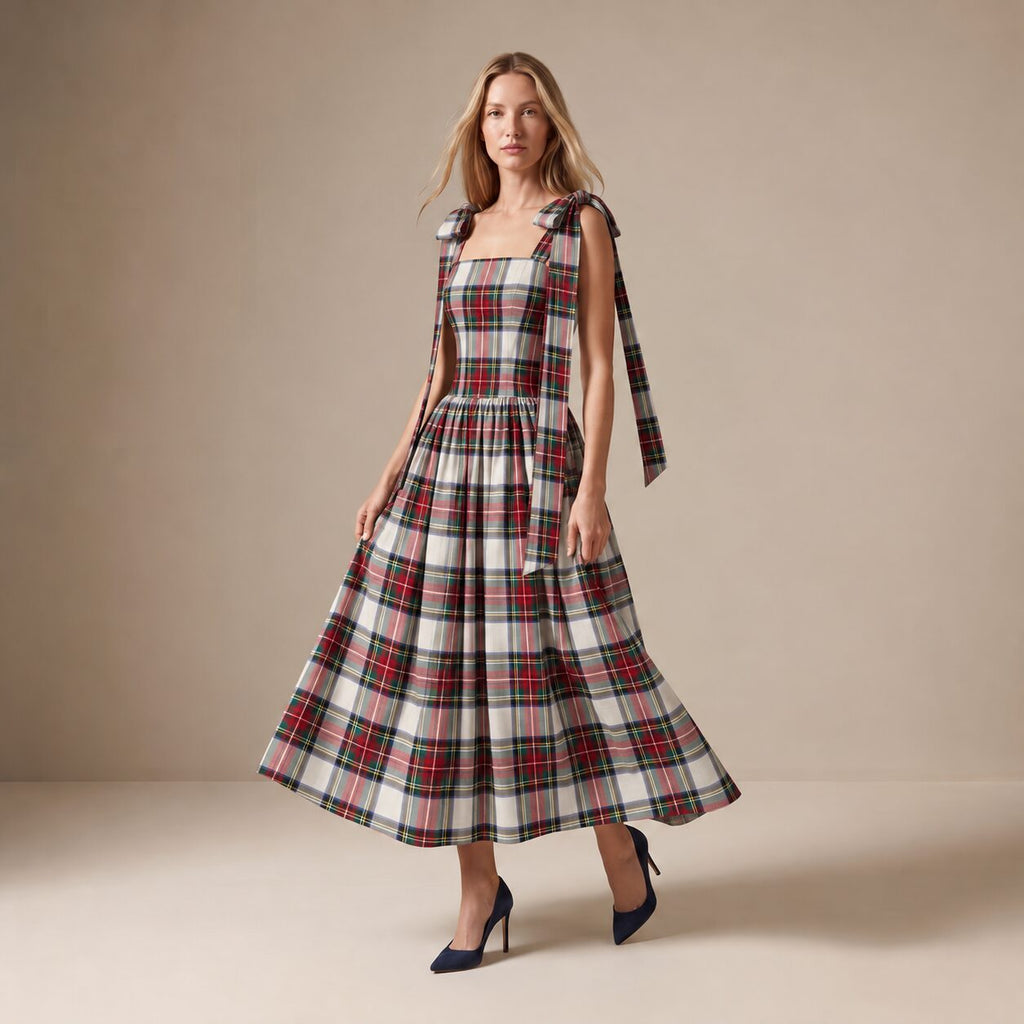 The Festive Dress in Ivory Highland Tartan — Mrs. Francoise Holidays 2026