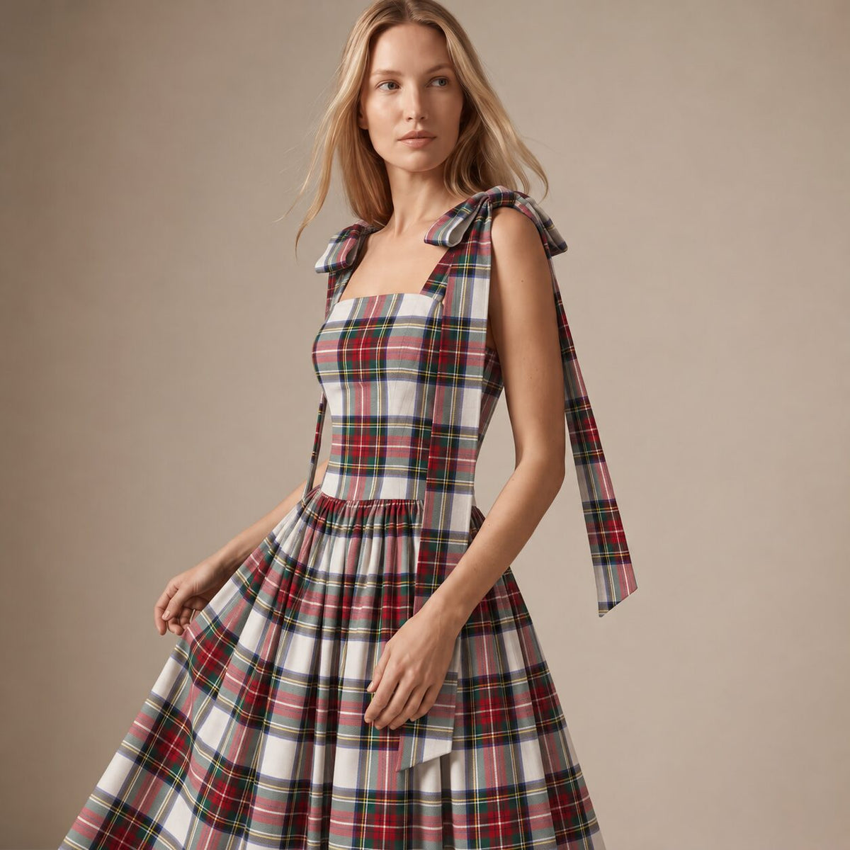 The Festive Dress in Ivory Highland Tartan — Mrs. Francoise Holidays 2026