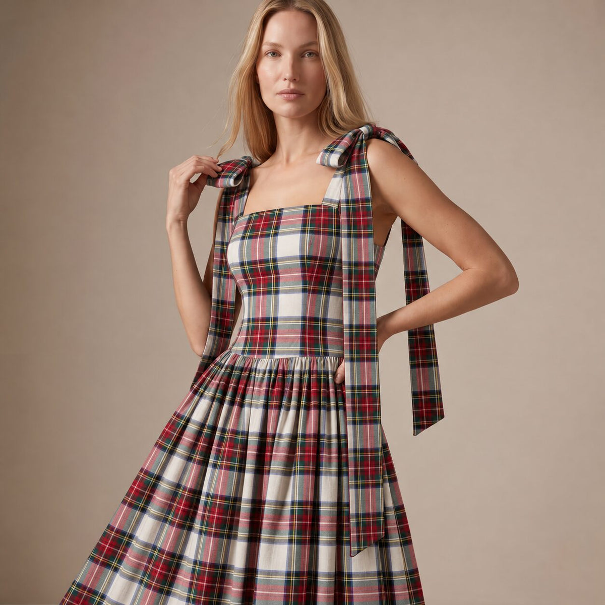 The Festive Dress in Ivory Highland Tartan — Mrs. Francoise Holidays 2026