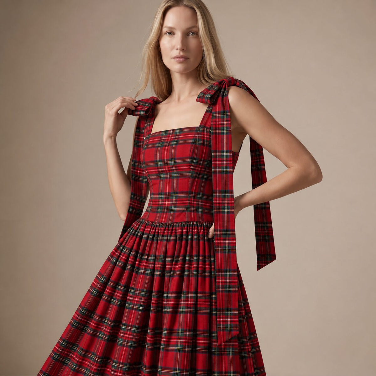 The Festive Dress in Red Stewart Tartan — Mrs. Francoise Holidays 2026