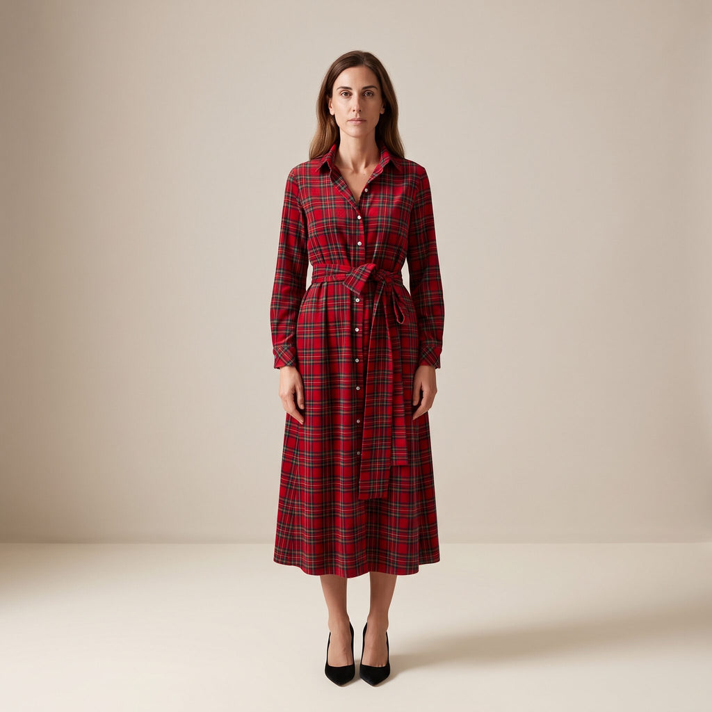 The Heritage Dress in Red Stewart Tartan — Mrs. Francoise Holidays 2026
