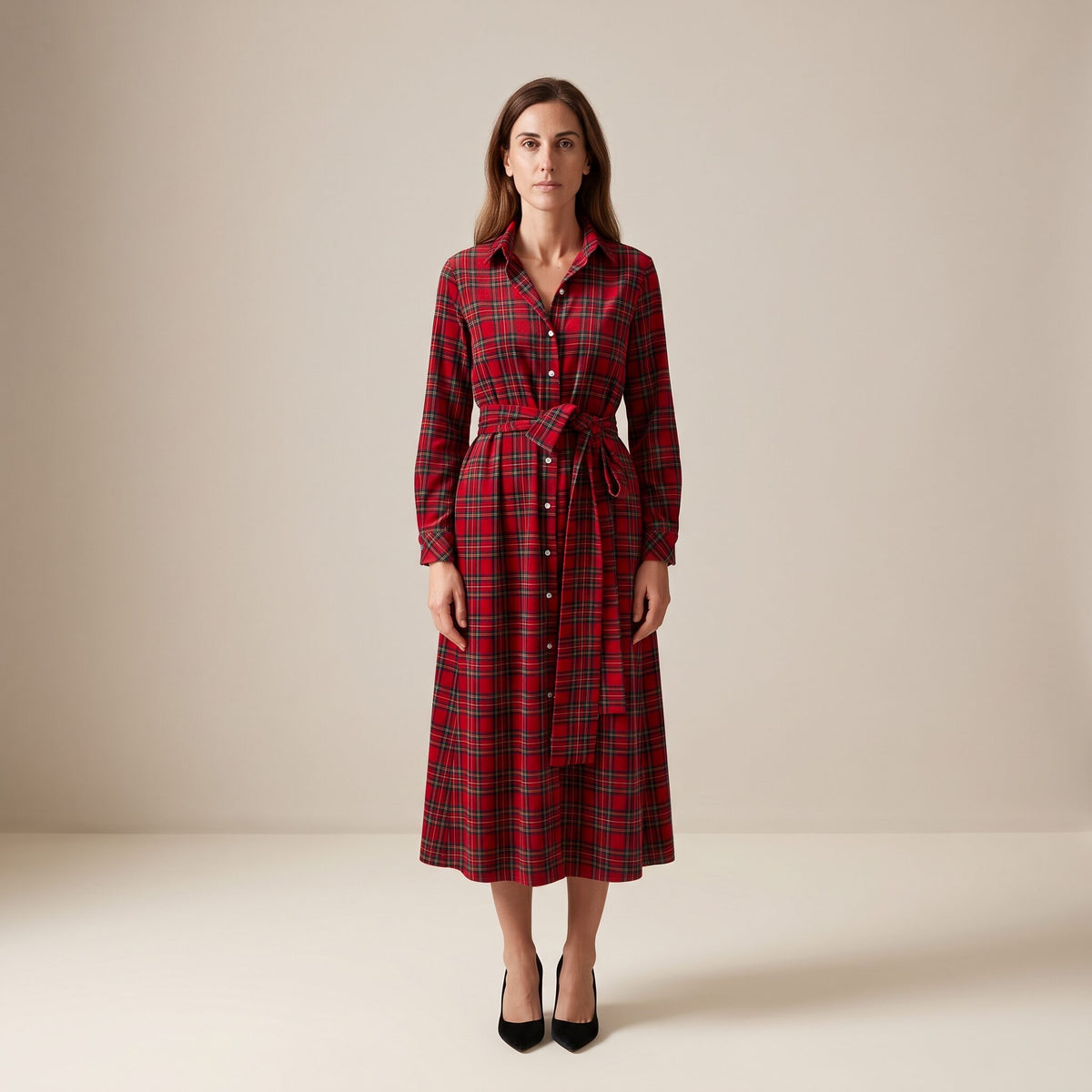 The Heritage Dress in Red Stewart Tartan — Mrs. Francoise Holidays 2026