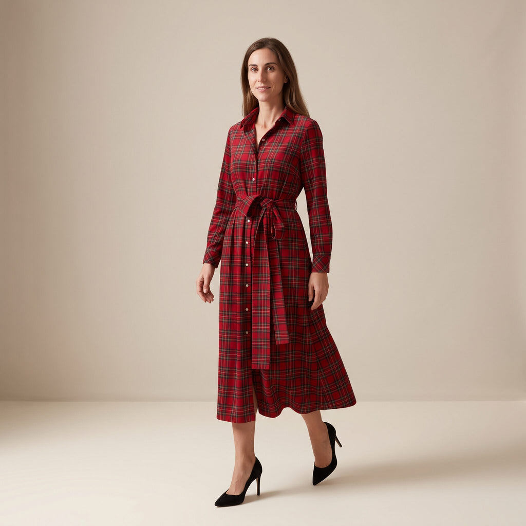 The Heritage Dress in Red Stewart Tartan — Mrs. Francoise Holidays 2026
