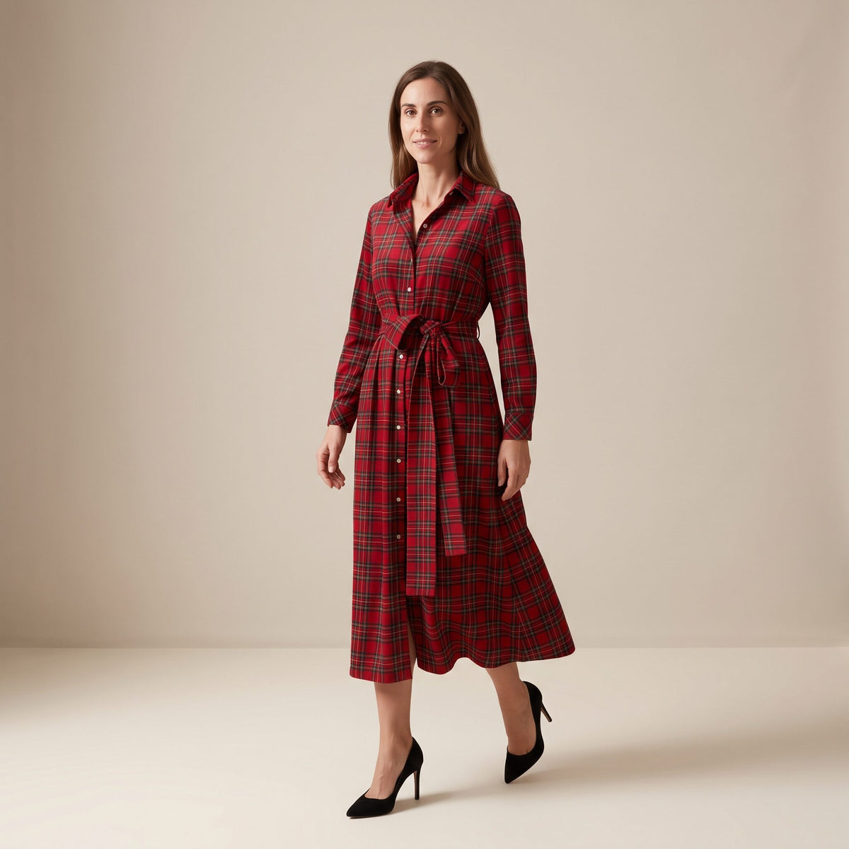 The Heritage Dress in Red Stewart Tartan — Mrs. Francoise Holidays 2026