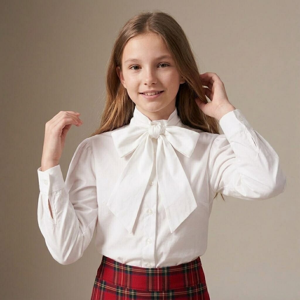 Little Bow Blouse in Ivory Highland Tartan — Mrs. Francoise Holidays 2026