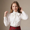 Little Bow Blouse in Ivory Highland Tartan — Mrs. Francoise Holidays 2026