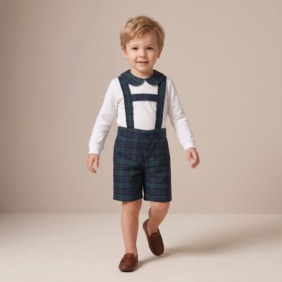 Little Dungaree Shorts in Red Stewart Tartan — Mrs. Francoise Holidays 2026
